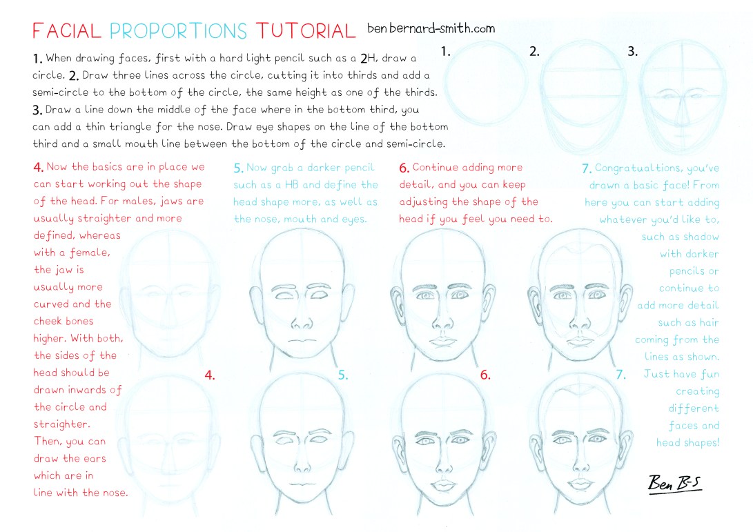 Facial proportions tutorial sheet